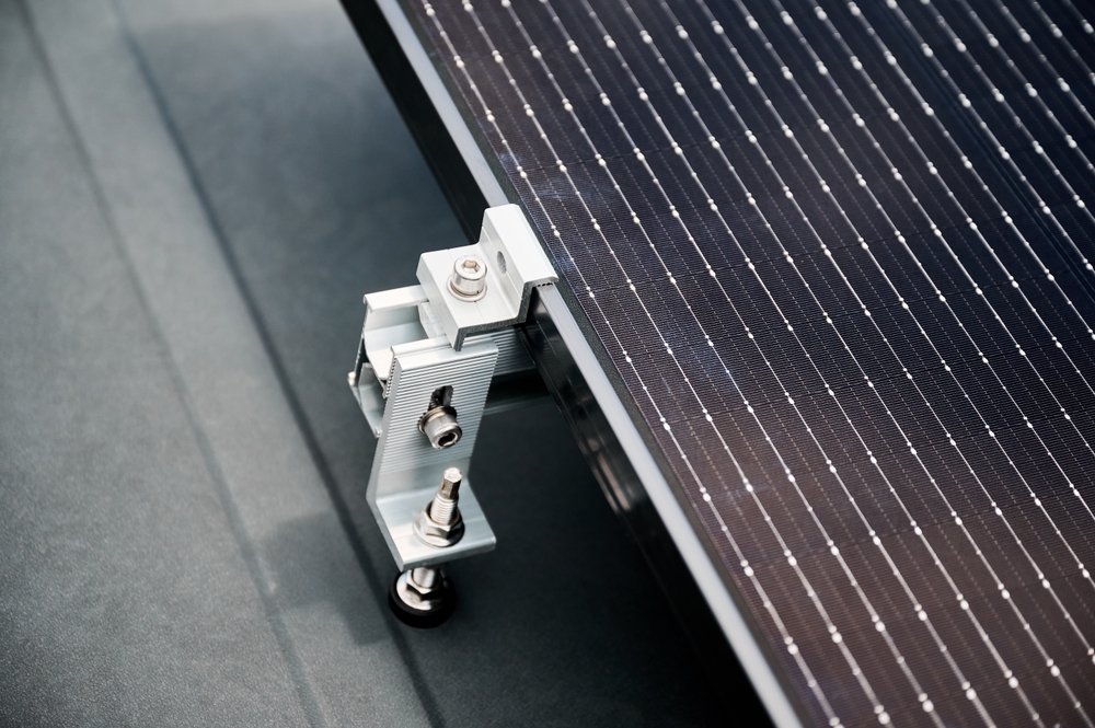 Close,Up,Of,Solar,Panel,,Securely,Fastened,With,Robust,Mounting